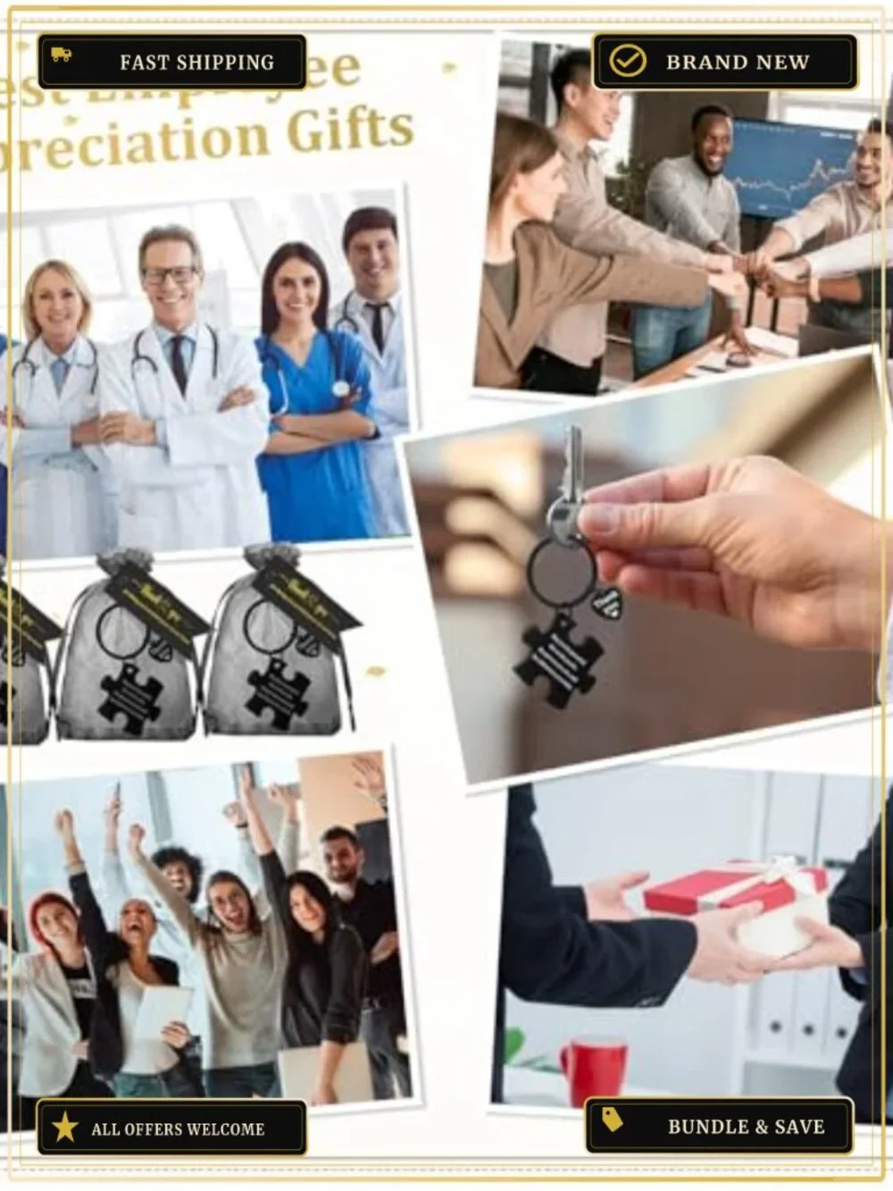24 Pack Inspirational Puzzle Keychain Employee Appreciation Gift Stainless